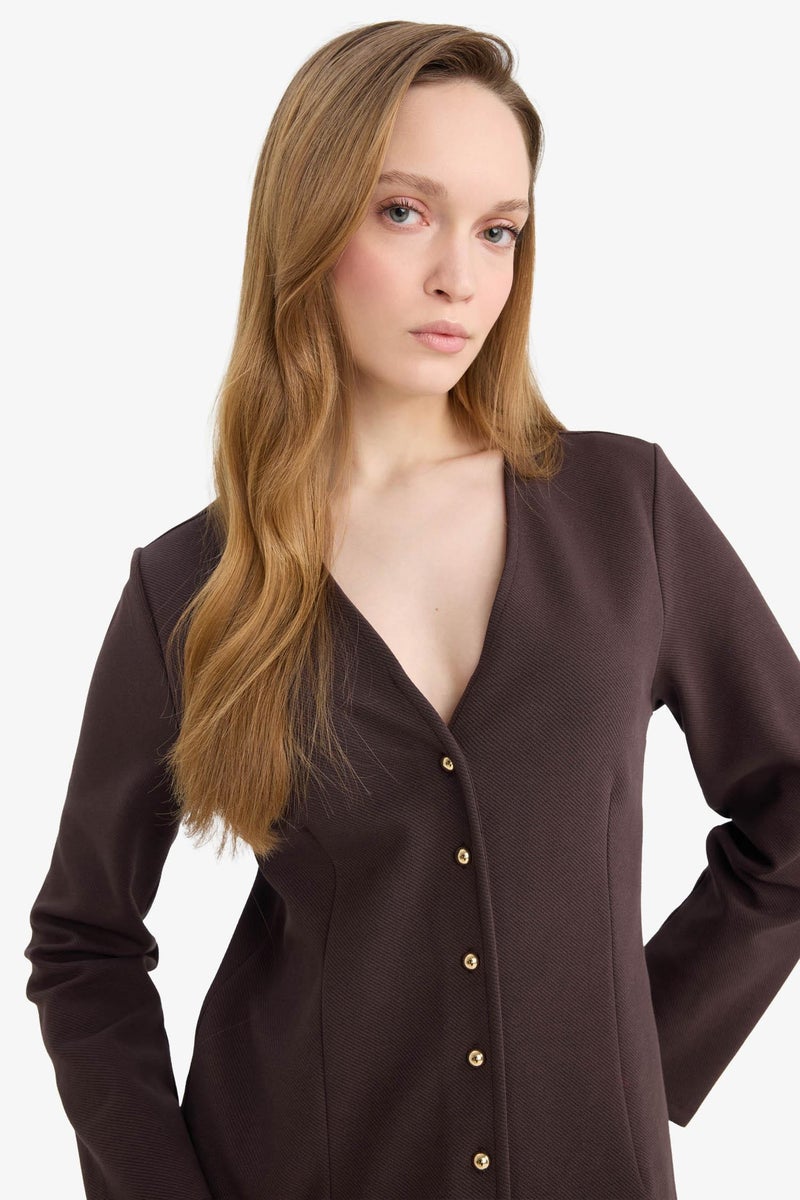 DeFacto Brown Woman Regular Fit V-Neck Cardigan Casual - Image 5